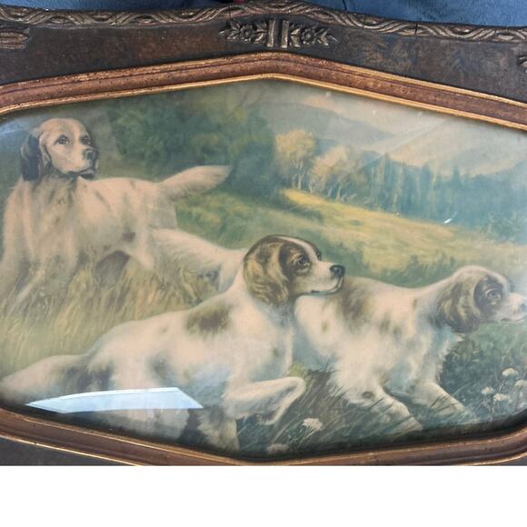 Hunting Birding Dogs Print in Antique Convex Frame Sporting Art - Picture 2 of 16
